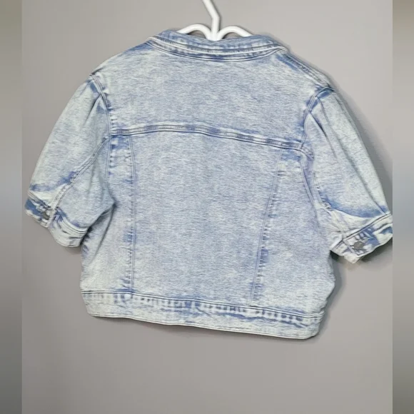 Risen Los Angeles Cropped Distressed Jean Jacket Light Wash Denim Stretch 1X - Picture 5 of 7